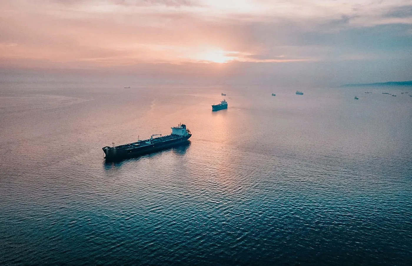 Tankers at anchor at dusk